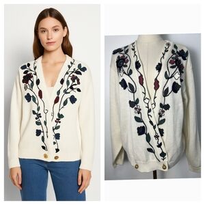 Vintage Mister Leonard Wool Blend Embroidered Cardigan